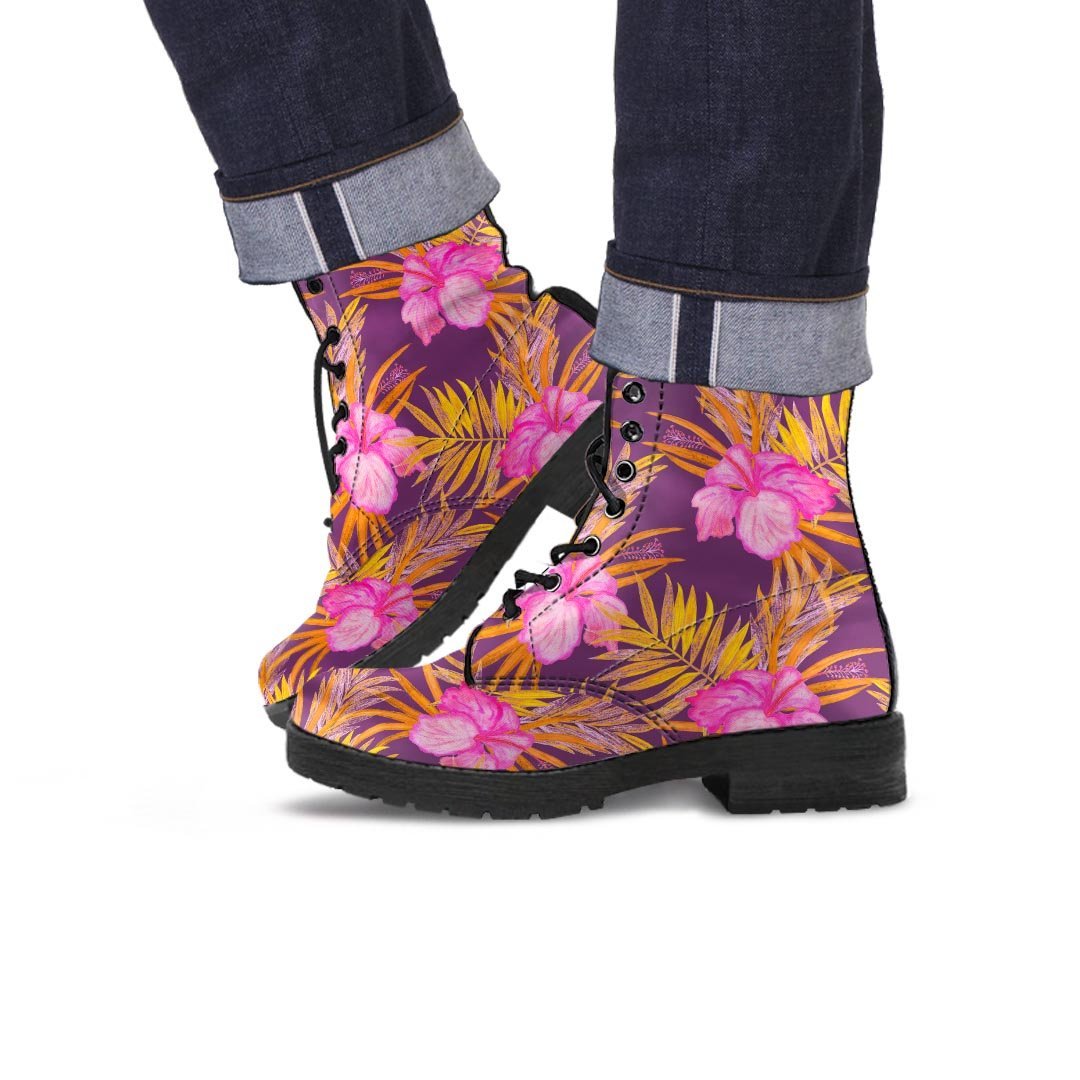 Watercolor Hibiscus Flower Hawaiian Print Men's Boots-grizzshop