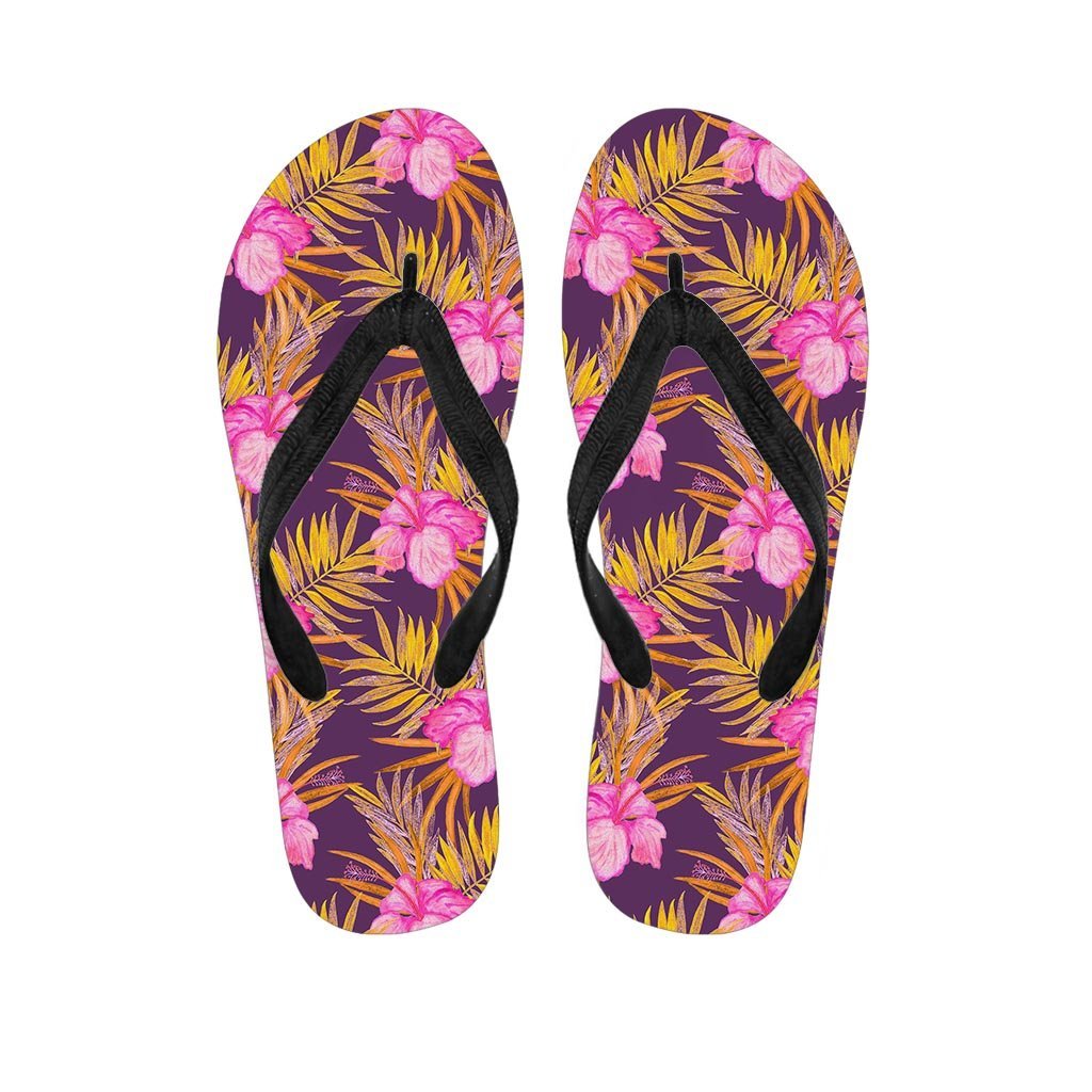 Watercolor Hibiscus Flower Hawaiian Print Men's Flip Flops-grizzshop