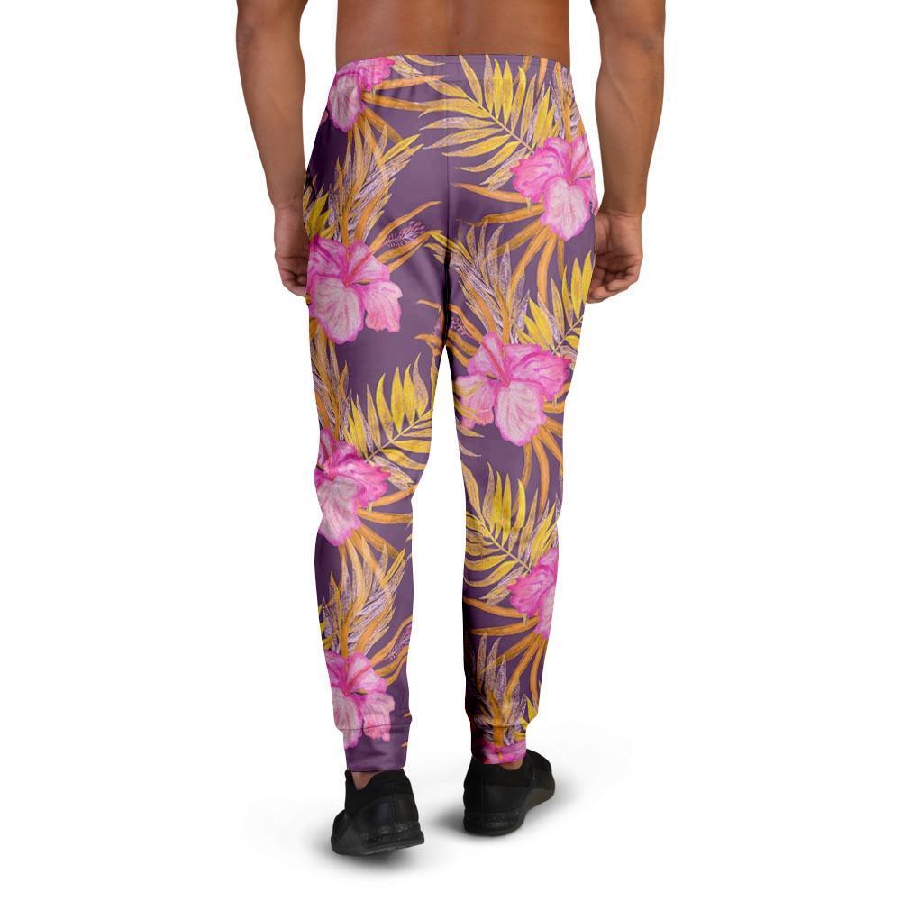 Watercolor Hibiscus Flower Hawaiian Print Men's Joggers-grizzshop