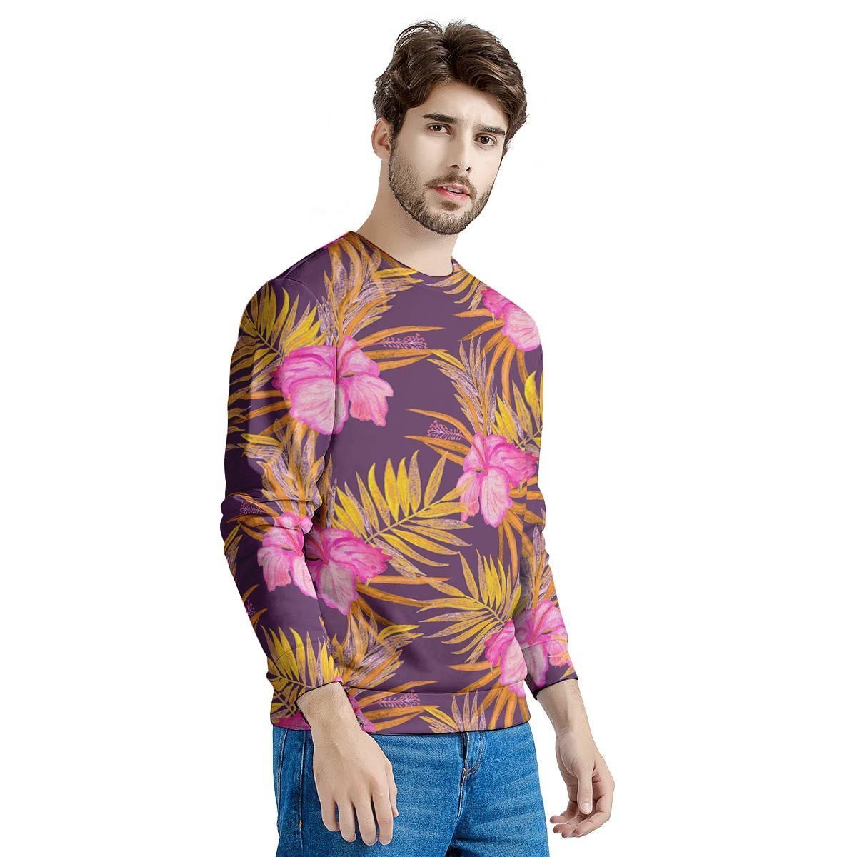Watercolor Hibiscus Flower Hawaiian Print Men's Sweatshirt-grizzshop