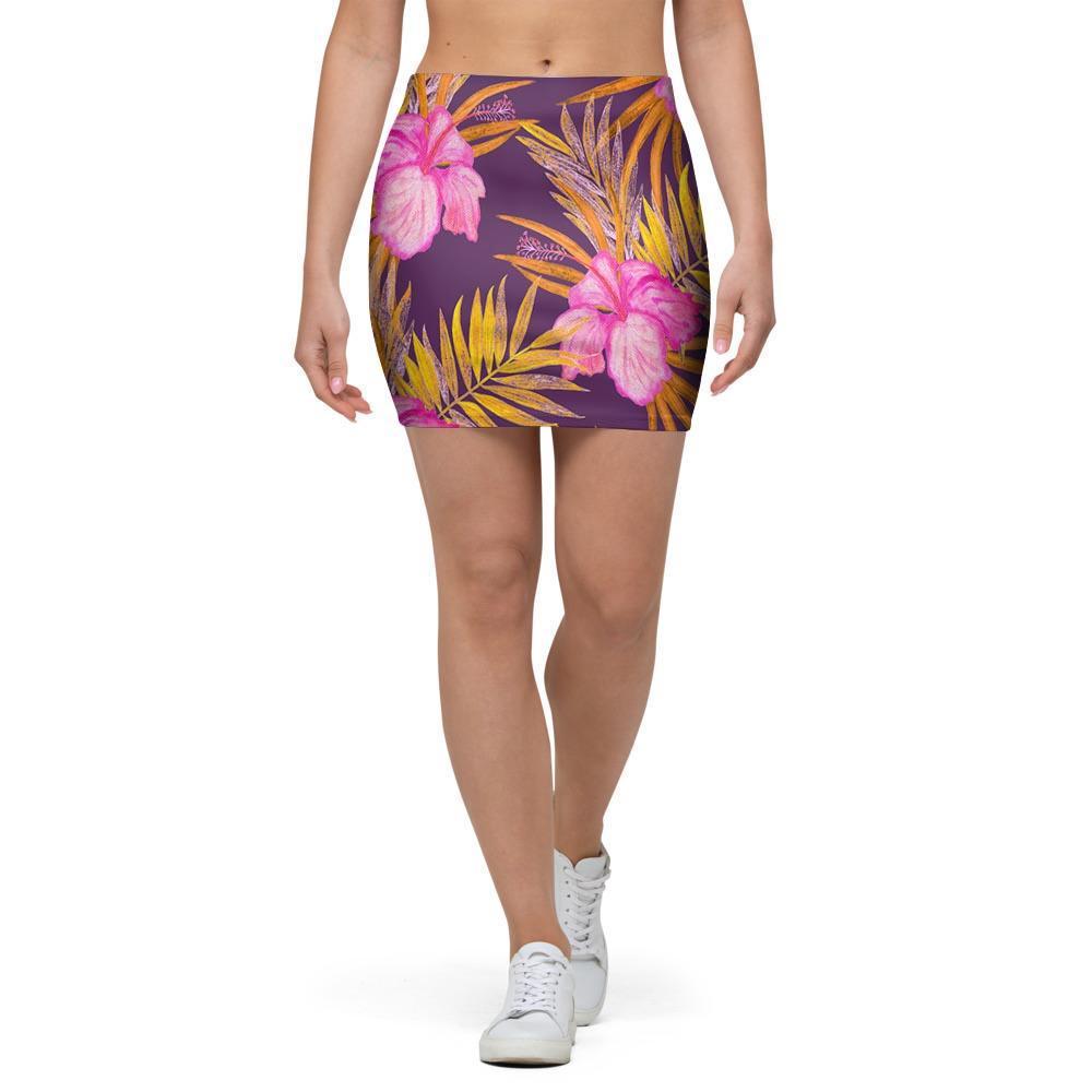 Watercolor Hibiscus Flower Hawaiian Print Mini Skirt-grizzshop