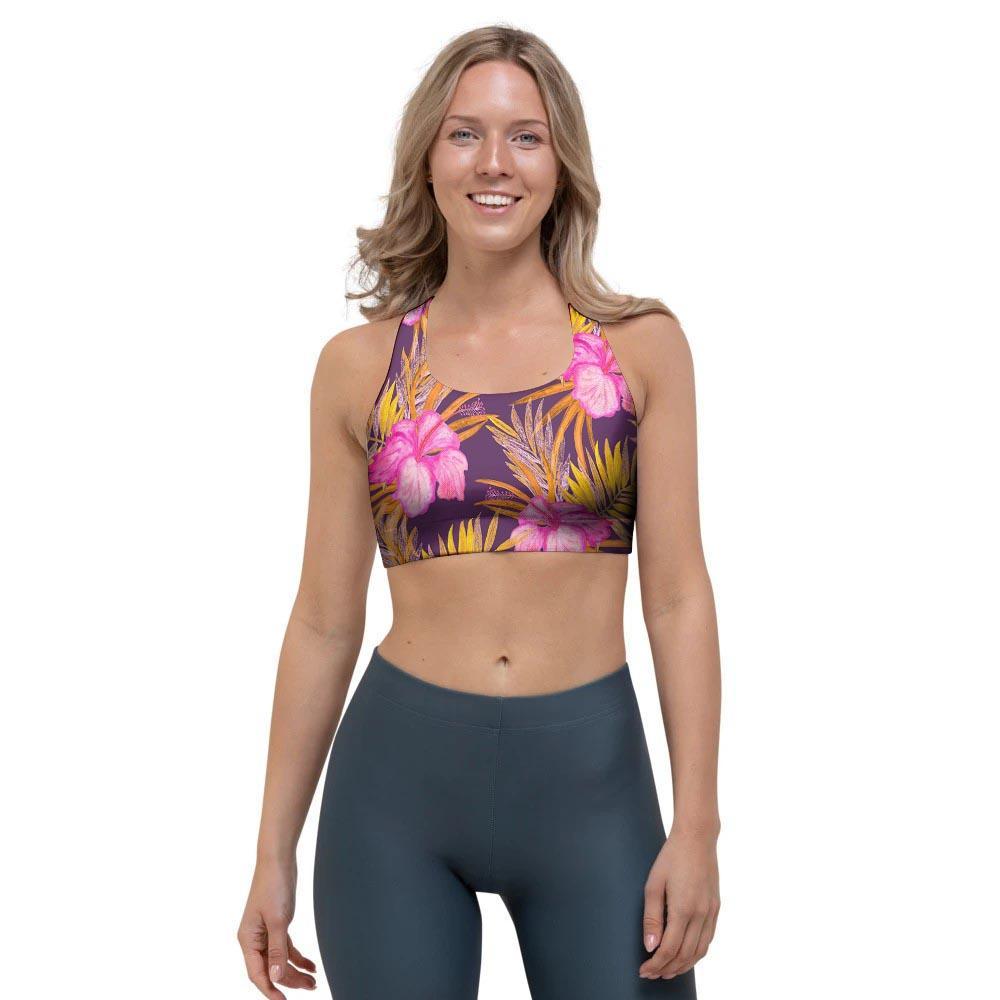 Watercolor Hibiscus Flower Hawaiian Print Sports Bra-grizzshop