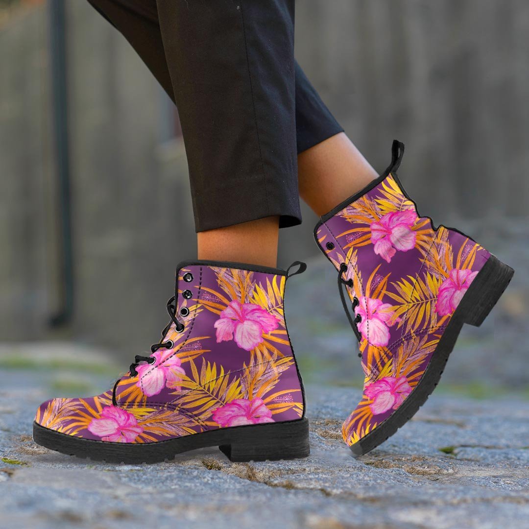 Watercolor Hibiscus Flower Hawaiian Print Women's Boots-grizzshop