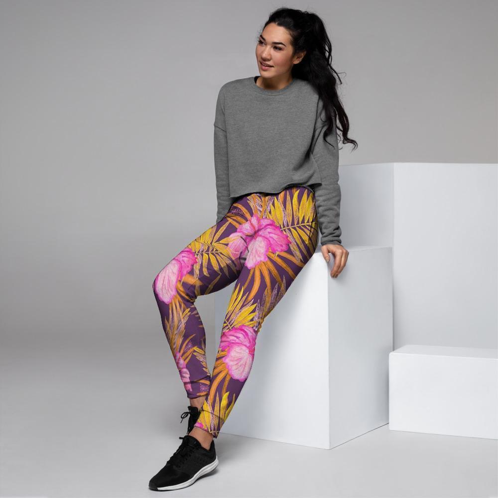 Watercolor Hibiscus Flower Hawaiian Print Women's Joggers-grizzshop