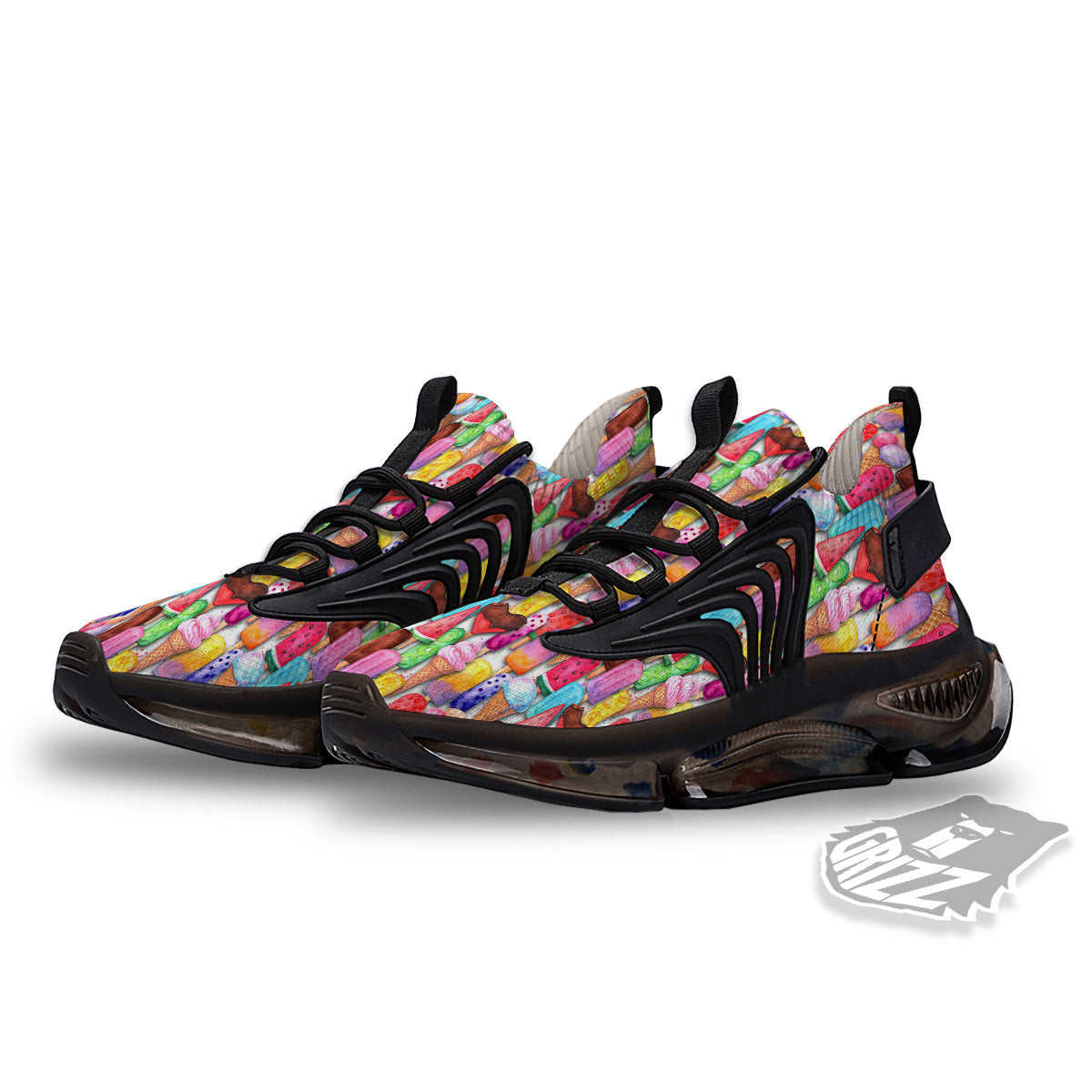 Watercolor Ice Cream Print Pattern Black Gym Shoes-grizzshop