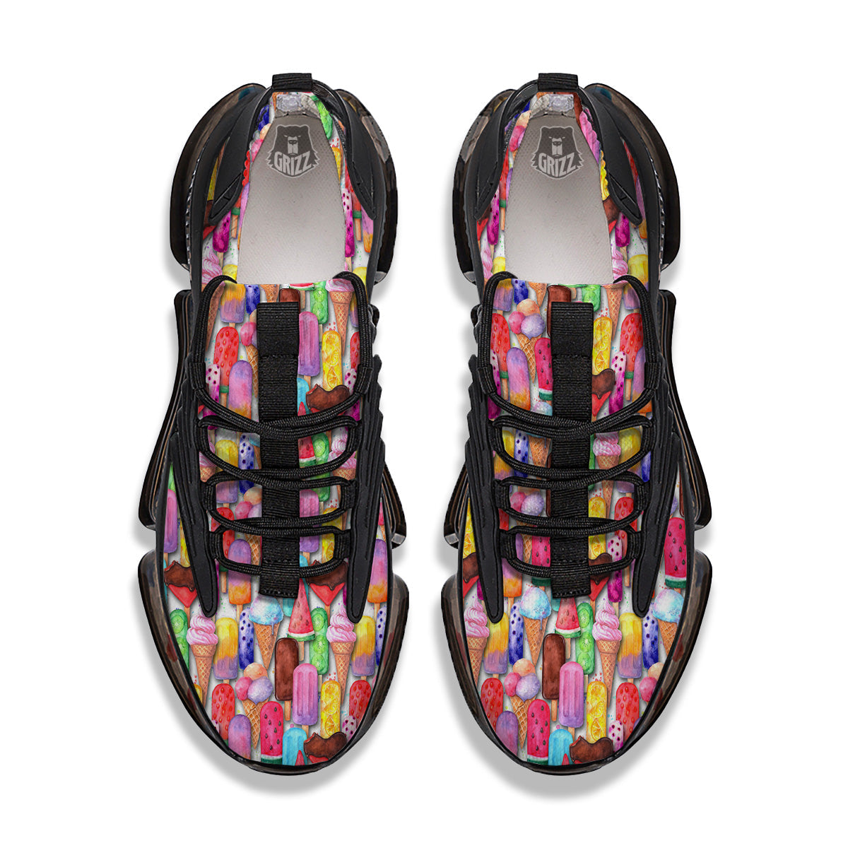 Watercolor Ice Cream Print Pattern Black Gym Shoes-grizzshop