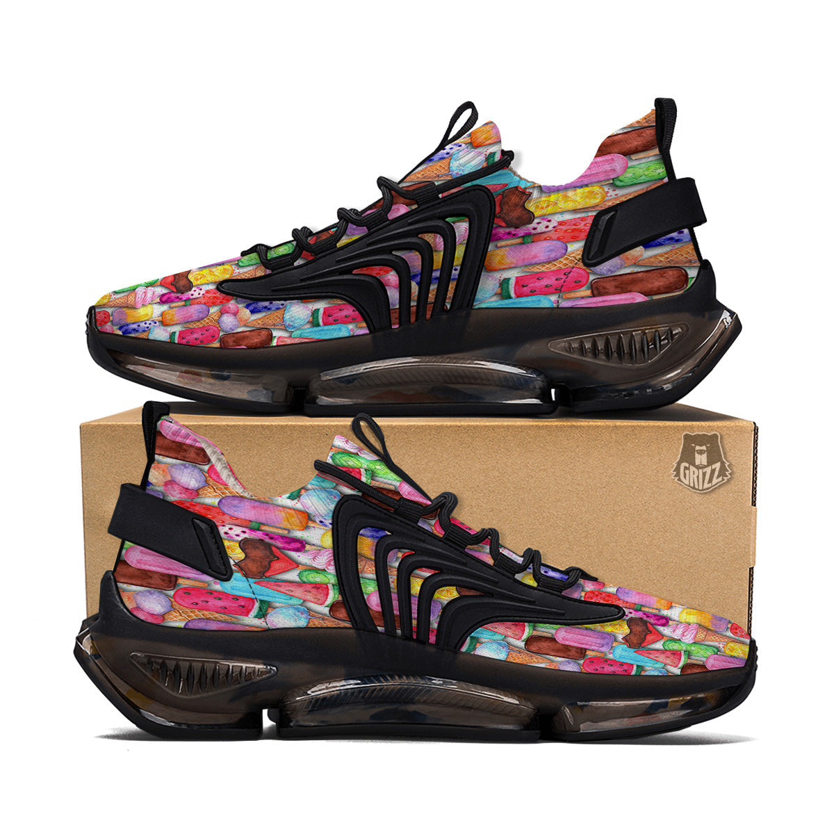 Watercolor Ice Cream Print Pattern Black Gym Shoes-grizzshop