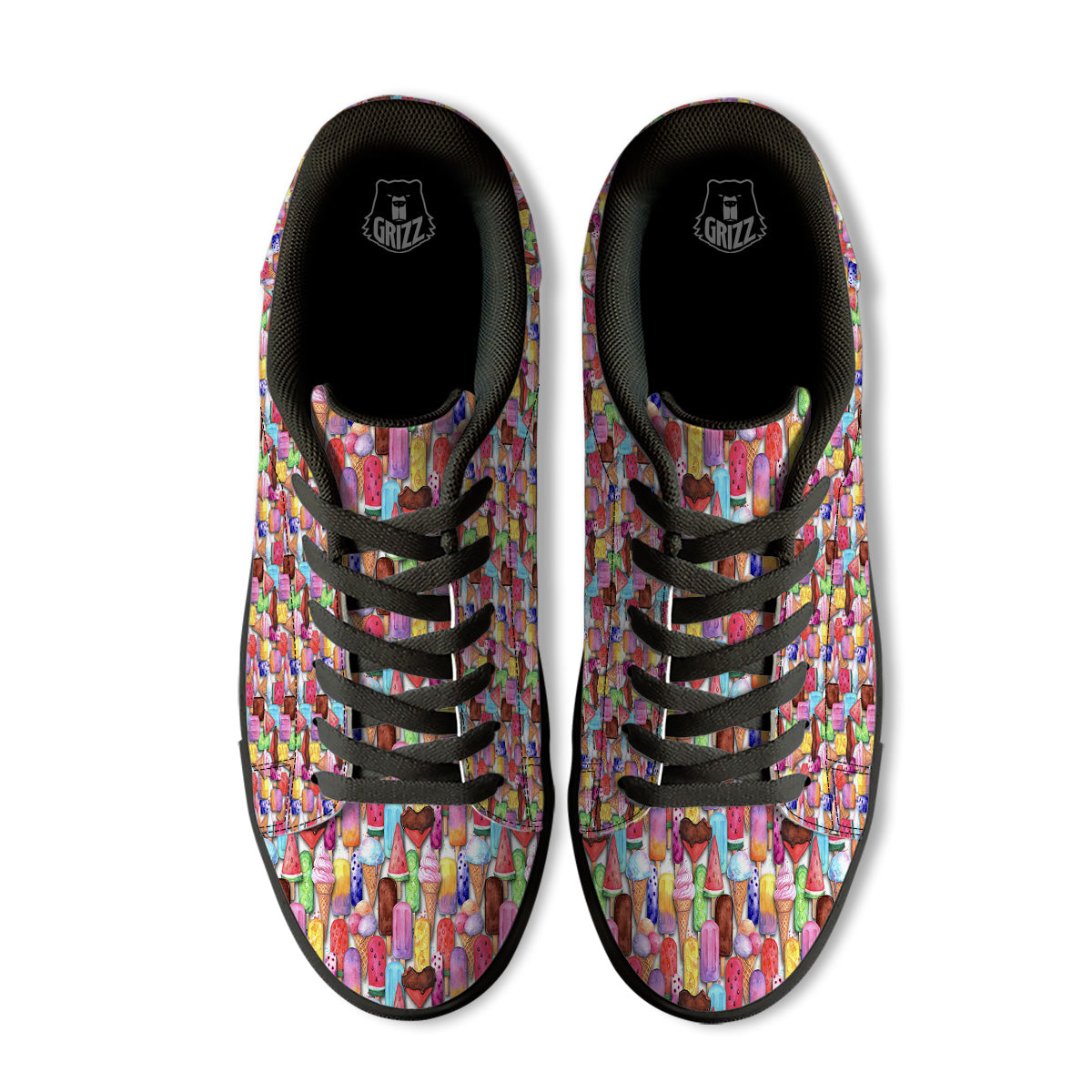 Watercolor Ice Cream Print Pattern Black Low Top Sneakers-grizzshop