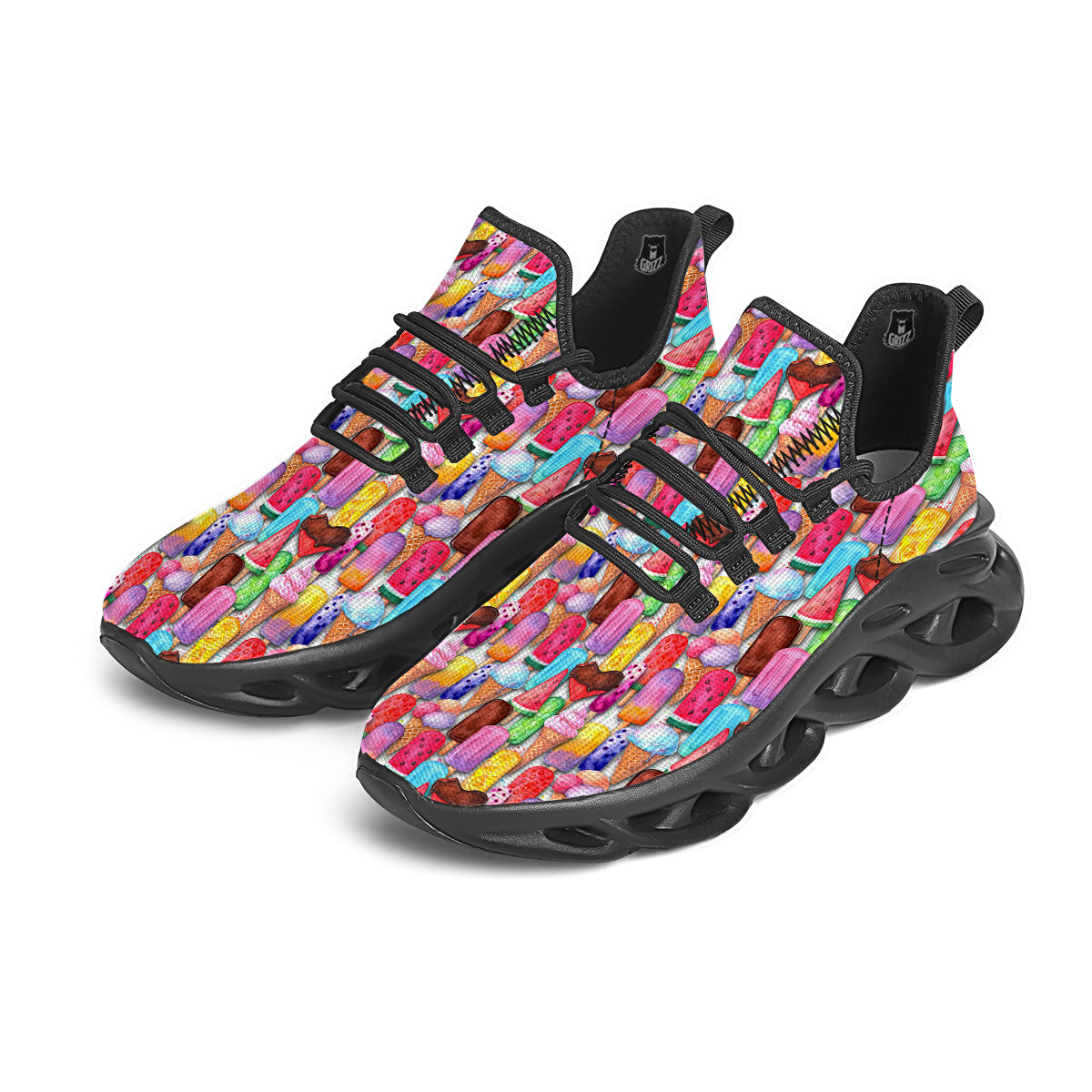 Watercolor Ice Cream Print Pattern Black Running Shoes-grizzshop
