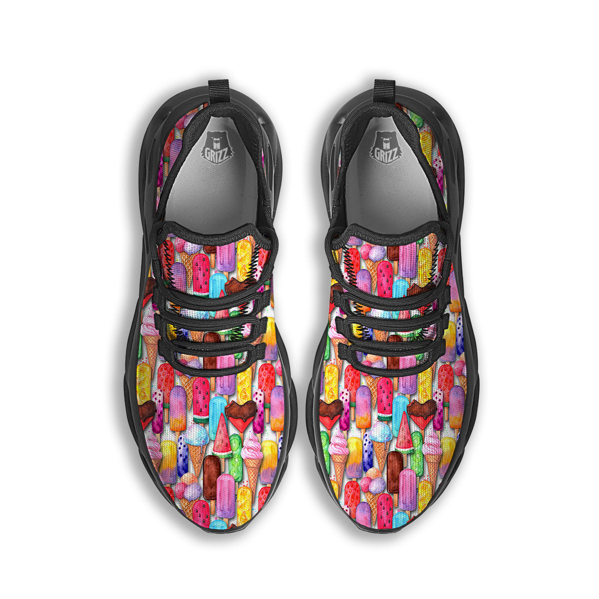 Watercolor Ice Cream Print Pattern Black Running Shoes-grizzshop
