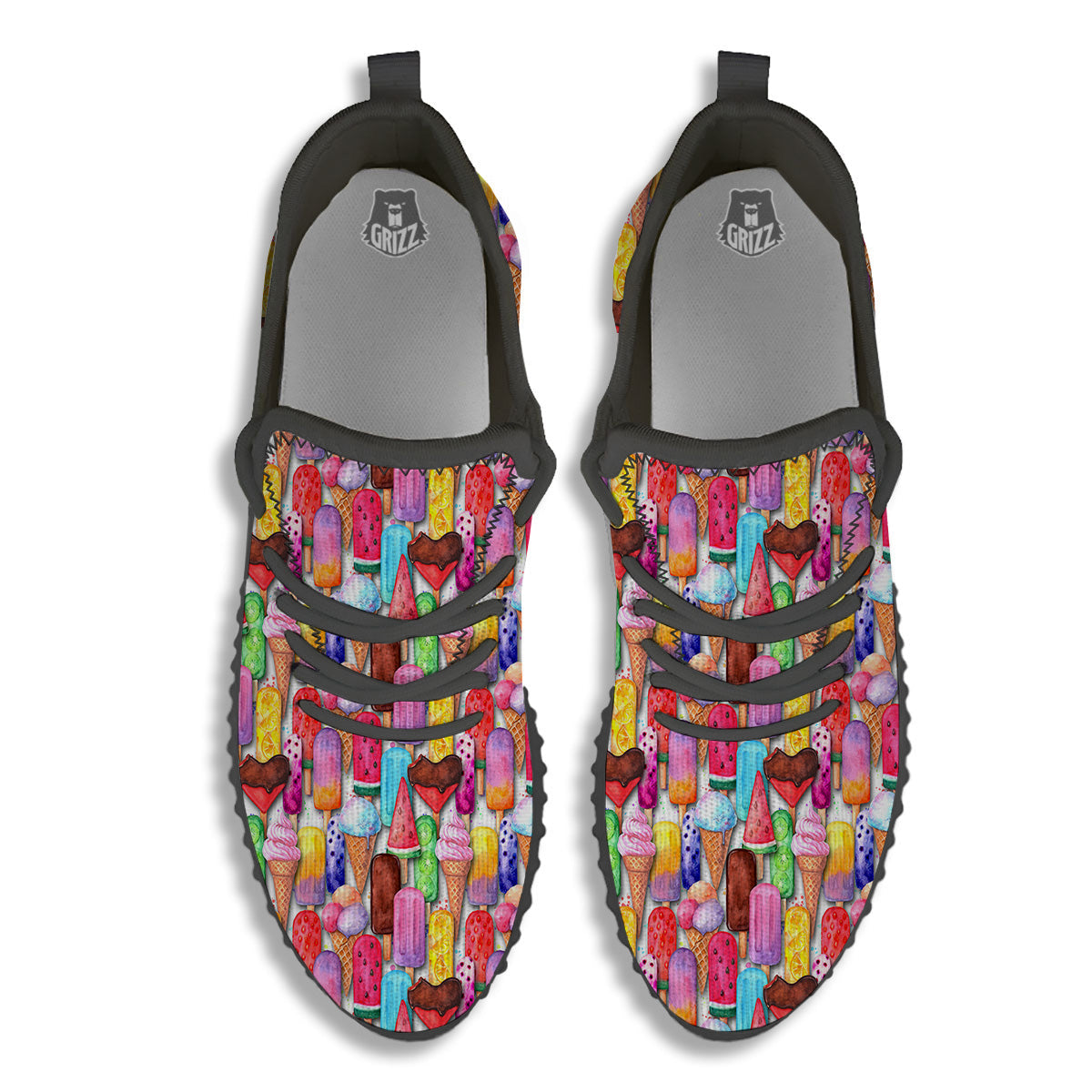 Watercolor Ice Cream Print Pattern Black Walking Shoes-grizzshop