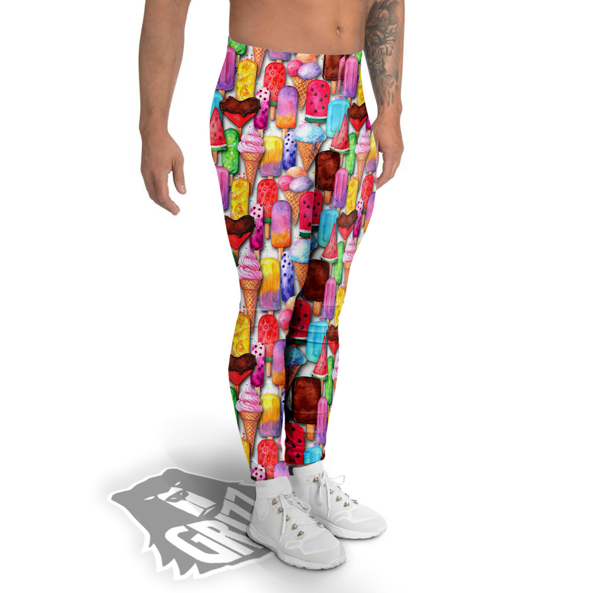 Watercolor Ice Cream Print Pattern Men's Leggings-grizzshop