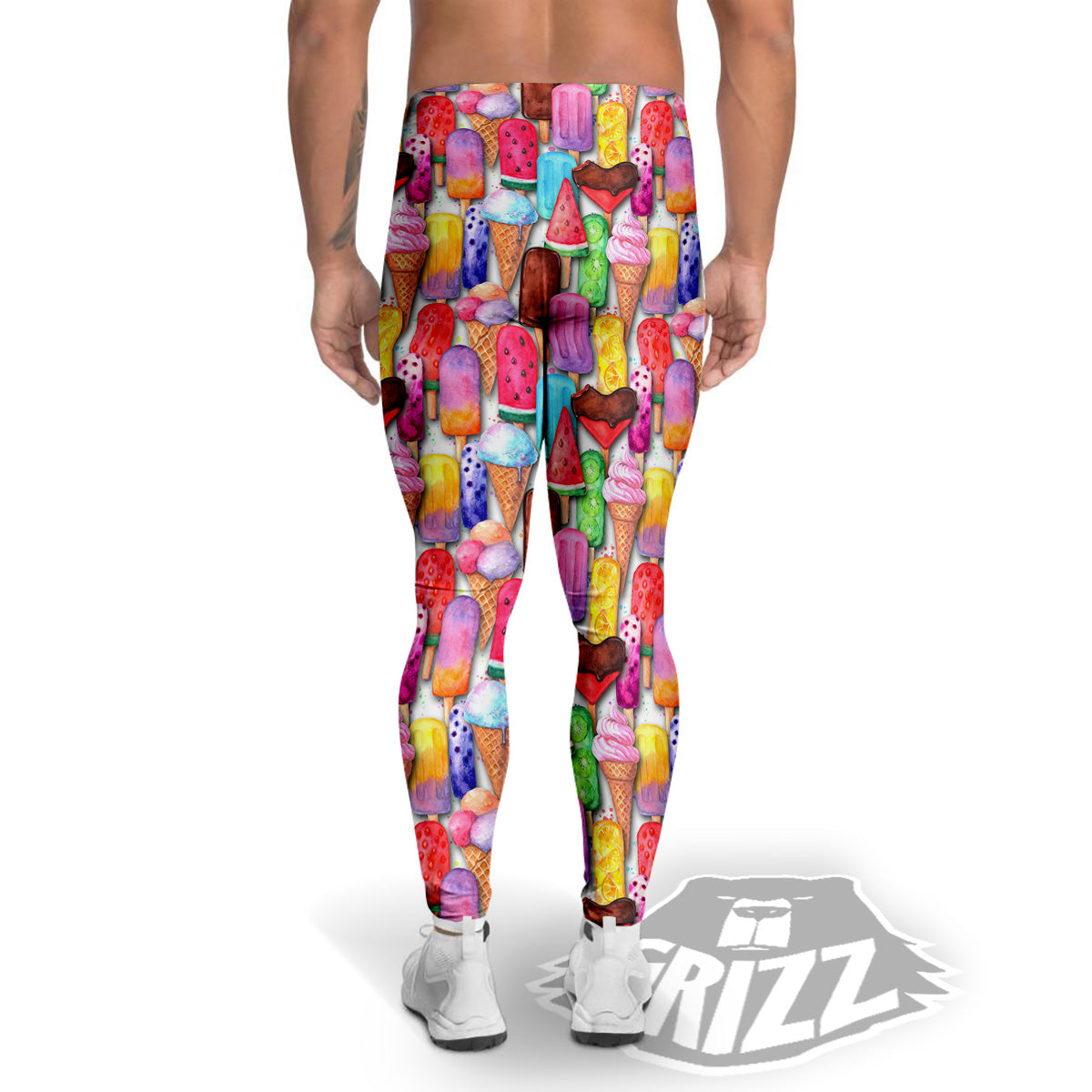 Watercolor Ice Cream Print Pattern Men's Leggings-grizzshop