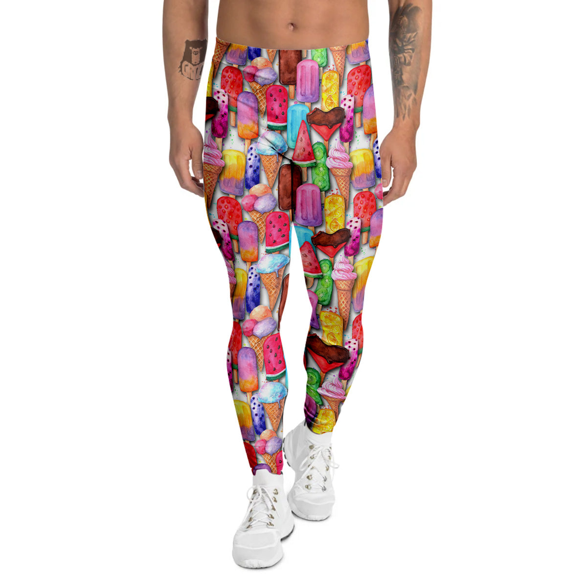 Watercolor Ice Cream Print Pattern Men's Leggings-grizzshop