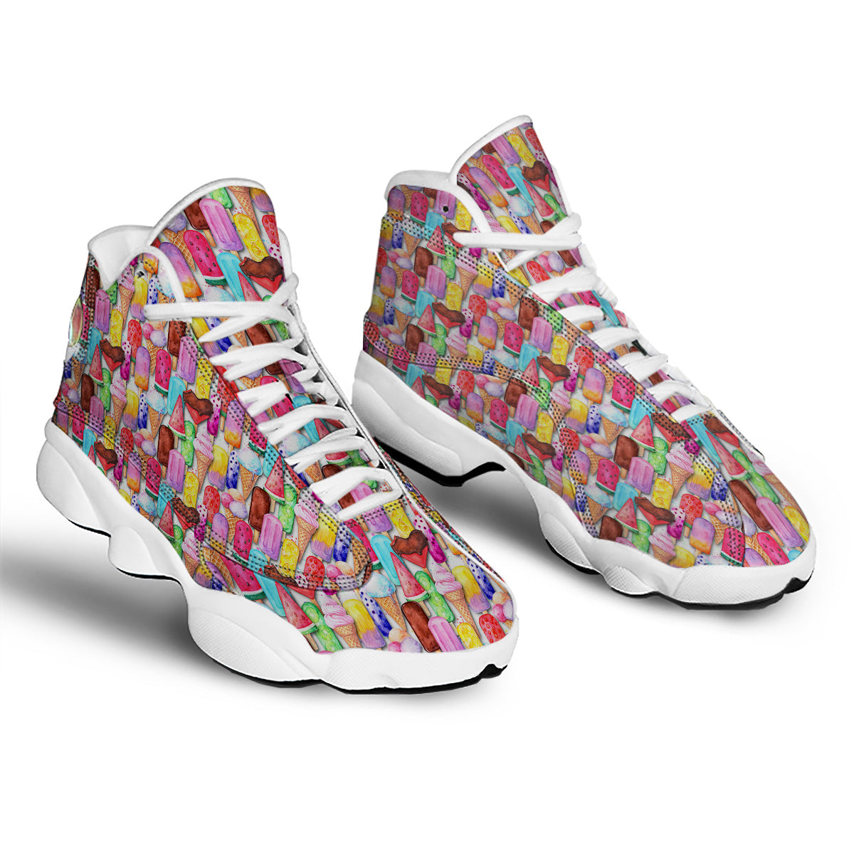 Watercolor Ice Cream Print Pattern White Basketball Shoes-grizzshop