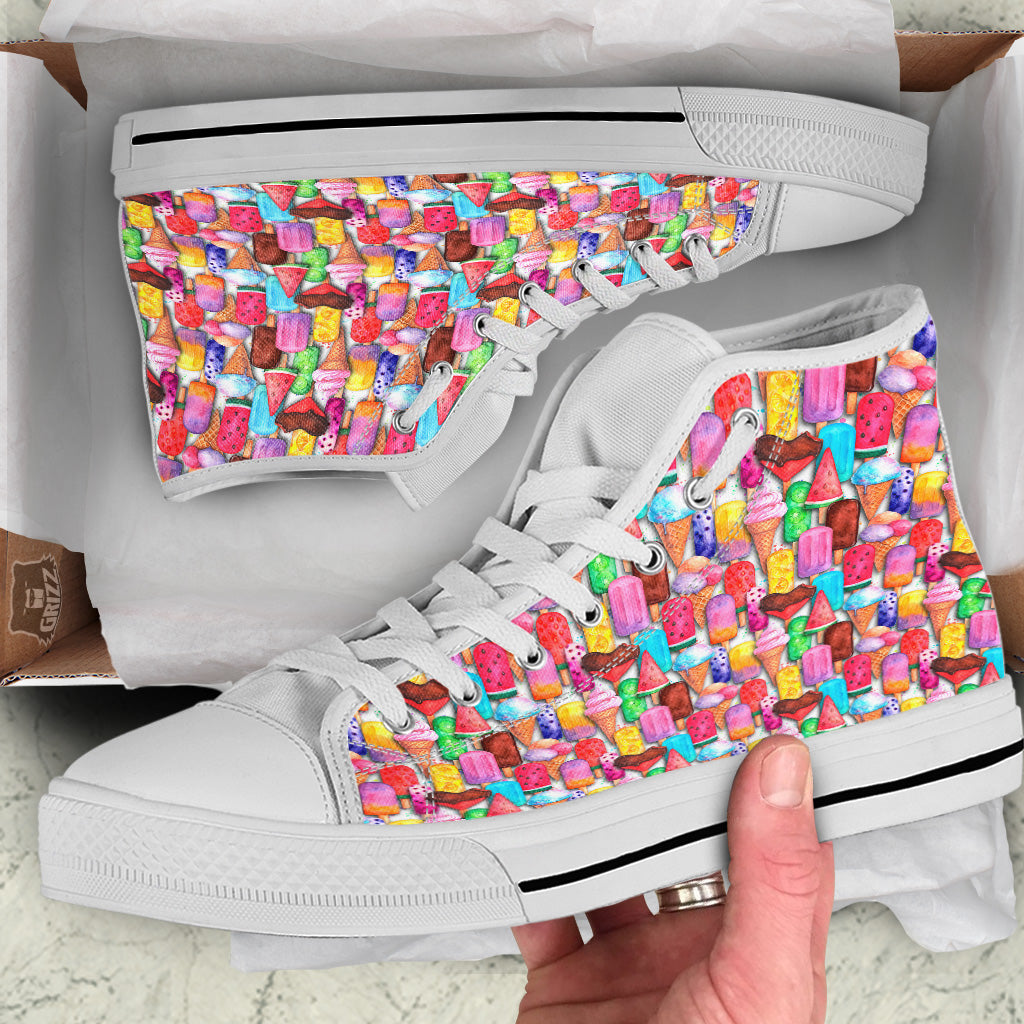 Watercolor Ice Cream Print Pattern White High Top Shoes-grizzshop