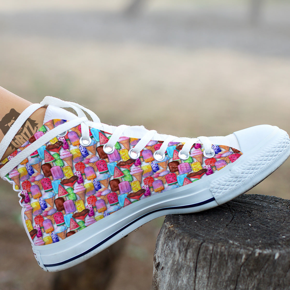 Watercolor Ice Cream Print Pattern White High Top Shoes-grizzshop