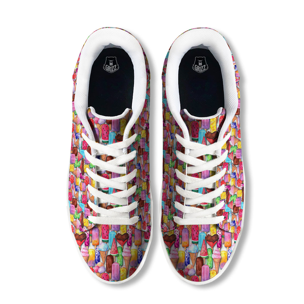 Watercolor Ice Cream Print Pattern White Low Top Sneakers-grizzshop