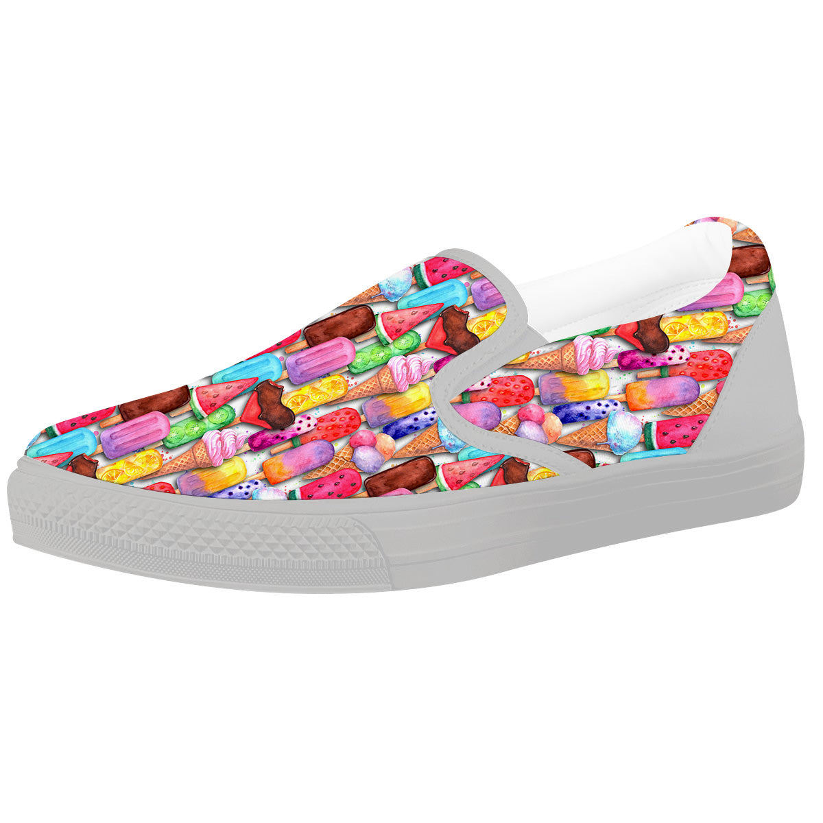 Watercolor Ice Cream Print Pattern White Slip On Shoes-grizzshop