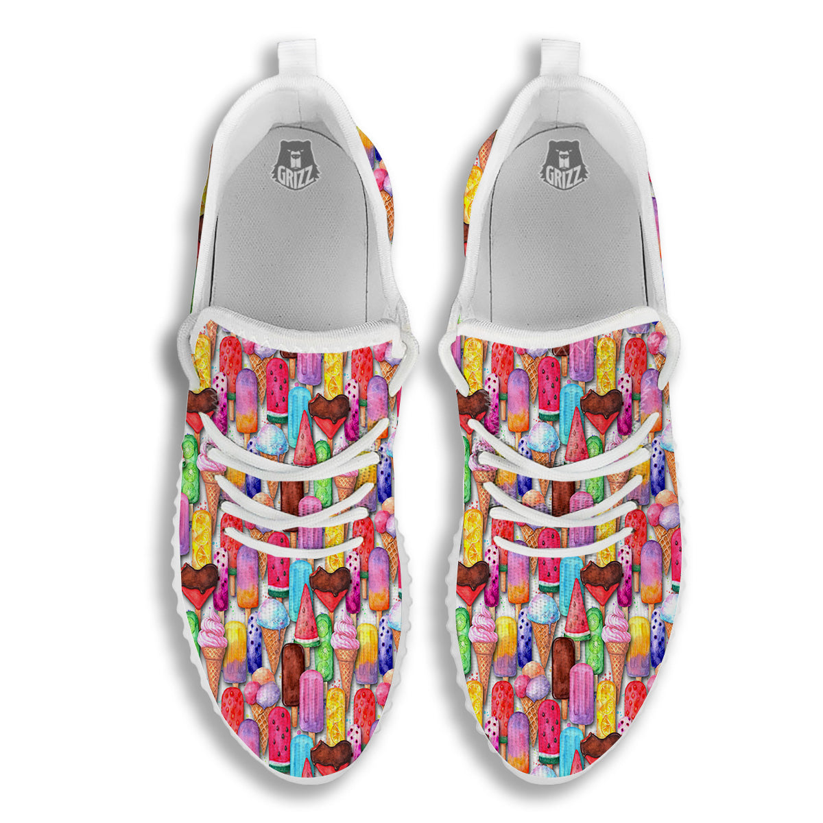Watercolor Ice Cream Print Pattern White Walking Shoes-grizzshop