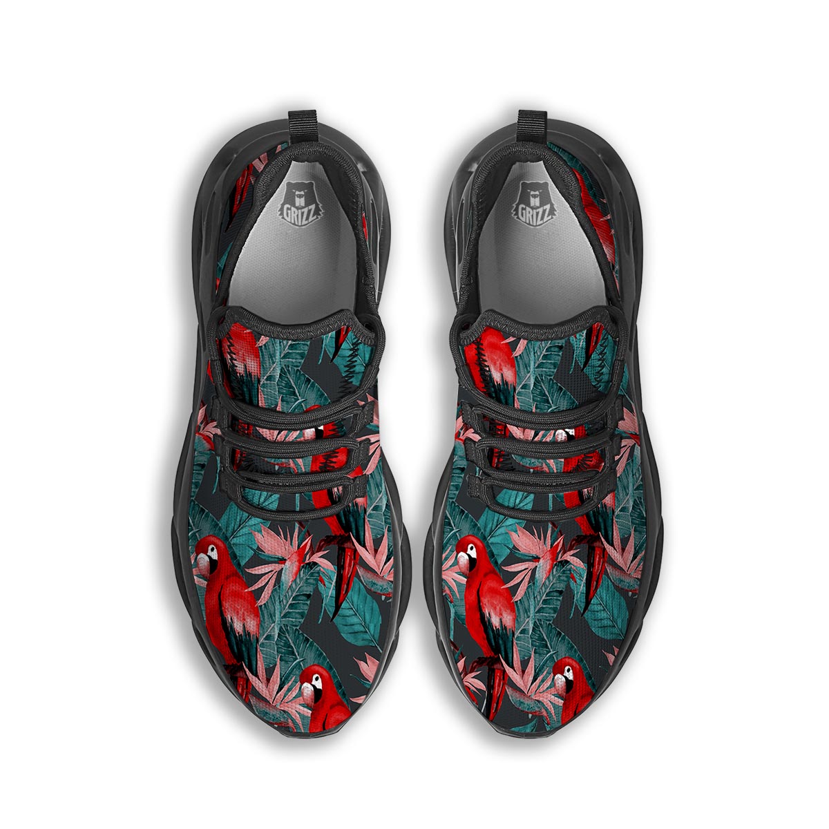 Watercolor Parrot Tropical Print Black Running Shoes-grizzshop