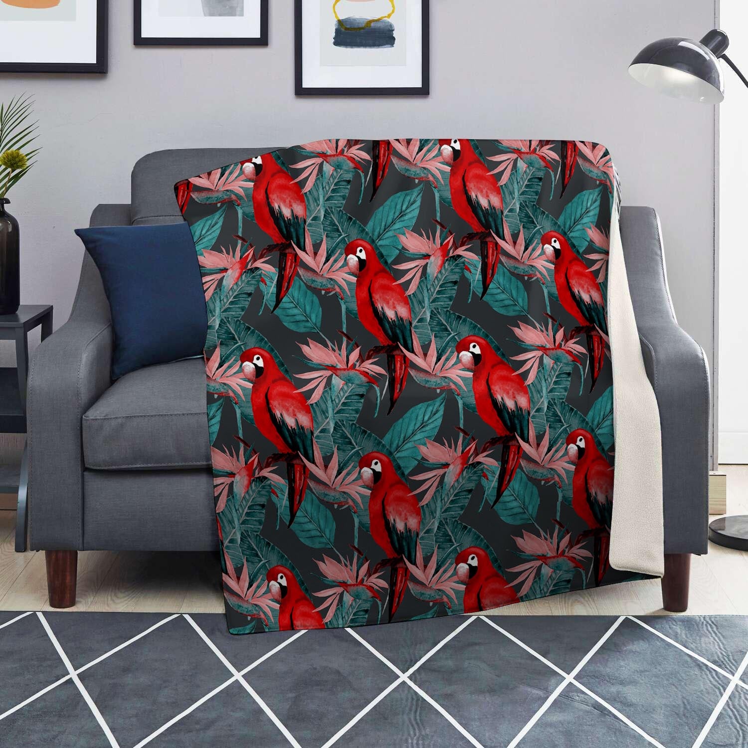 Watercolor Parrot Tropical Print Blanket-grizzshop