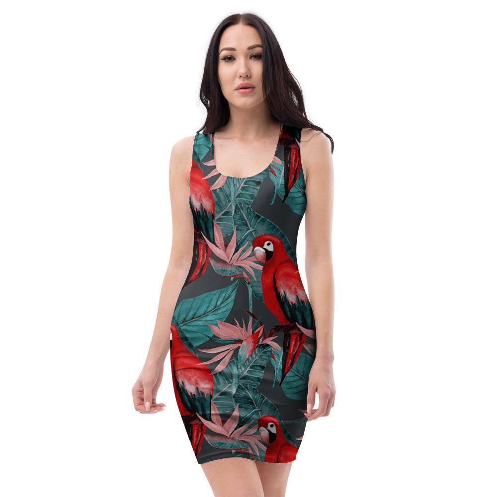 Watercolor Parrot Tropical Print Bodycon Dress-grizzshop