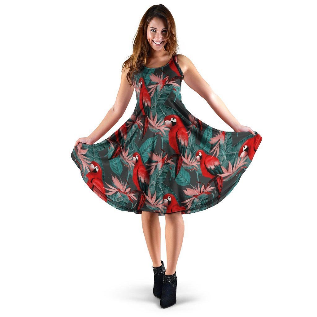 Watercolor Parrot Tropical Print Dress-grizzshop