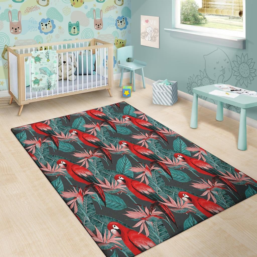 Watercolor Parrot Tropical Print Floor Mat-grizzshop