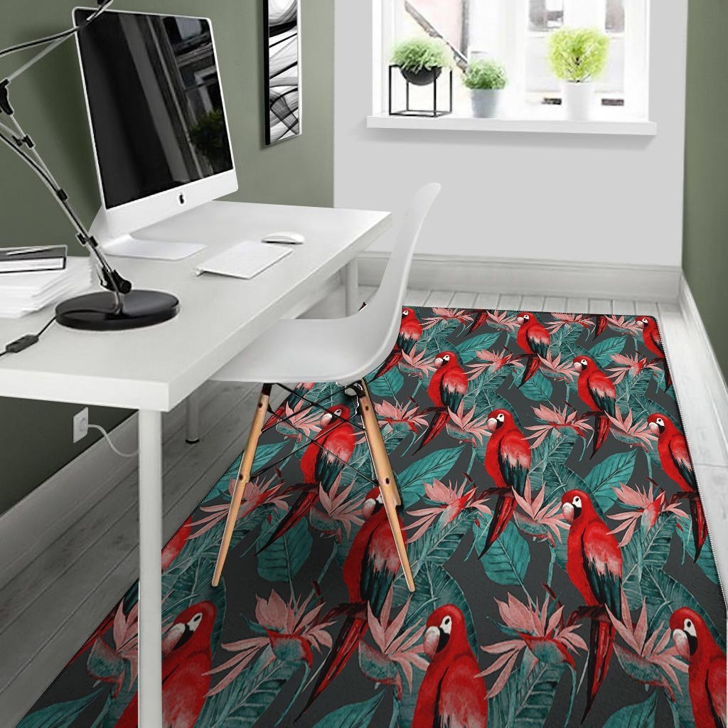 Watercolor Parrot Tropical Print Floor Mat-grizzshop