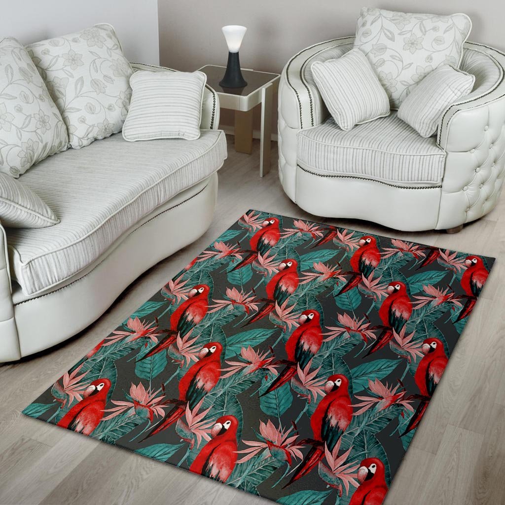 Watercolor Parrot Tropical Print Floor Mat-grizzshop