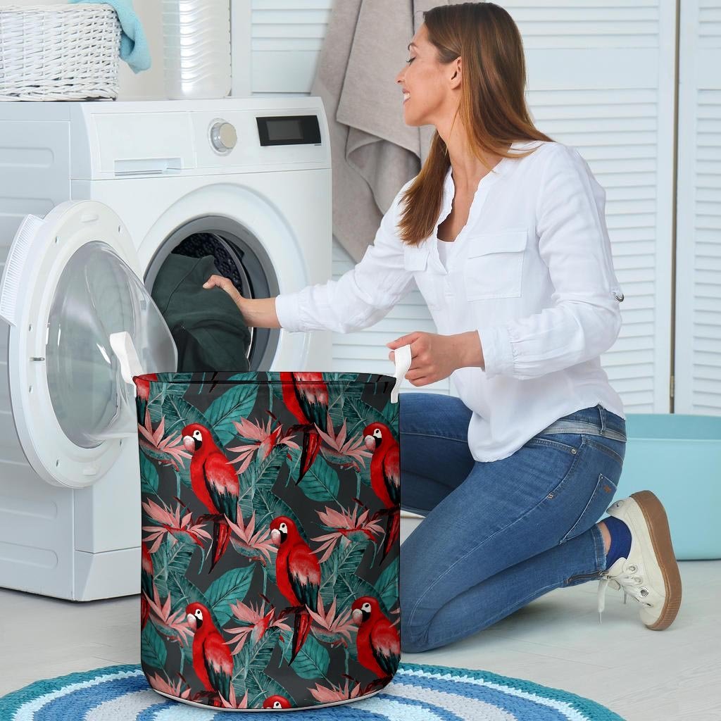 Watercolor Parrot Tropical Print Laundry Basket-grizzshop