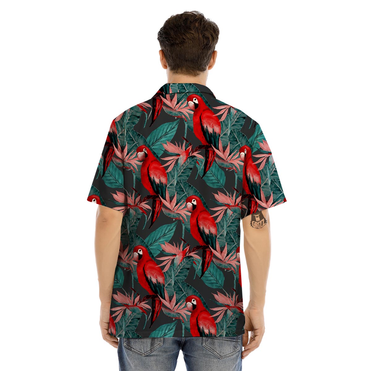 Watercolor Parrot Tropical Print Men’s Hawaiian Shirt-grizzshop