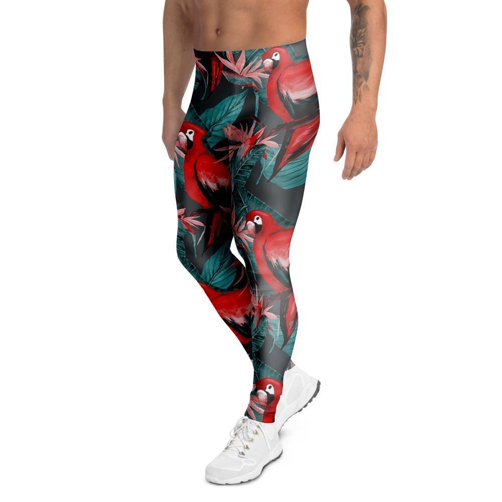 Watercolor Parrot Tropical Print Men's Leggings-grizzshop