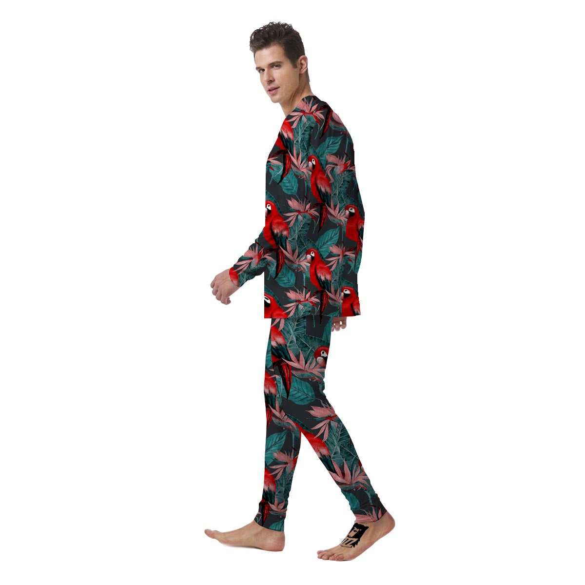 Watercolor Parrot Tropical Print Men's Pajamas-grizzshop