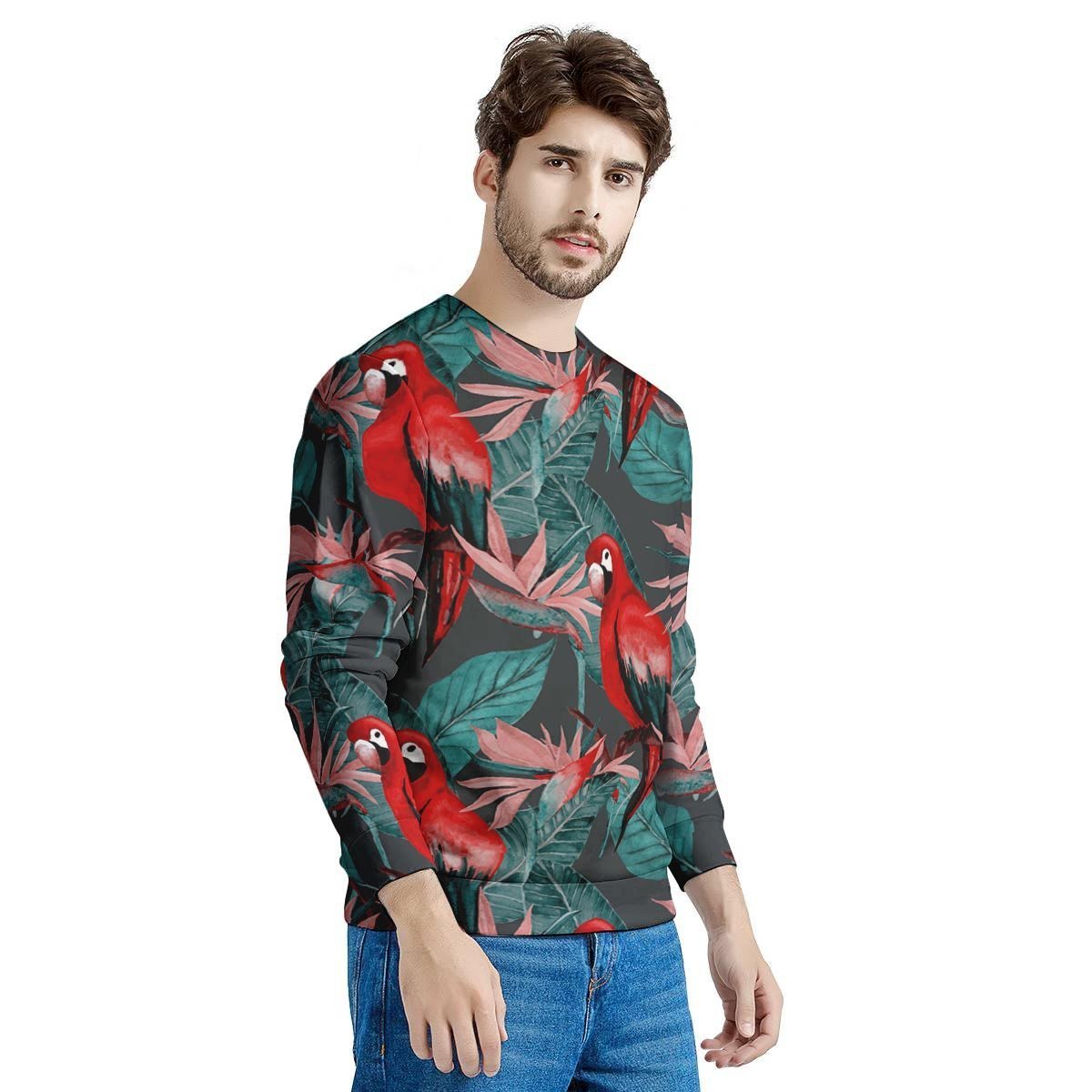 Watercolor Parrot Tropical Print Men's Sweatshirt-grizzshop