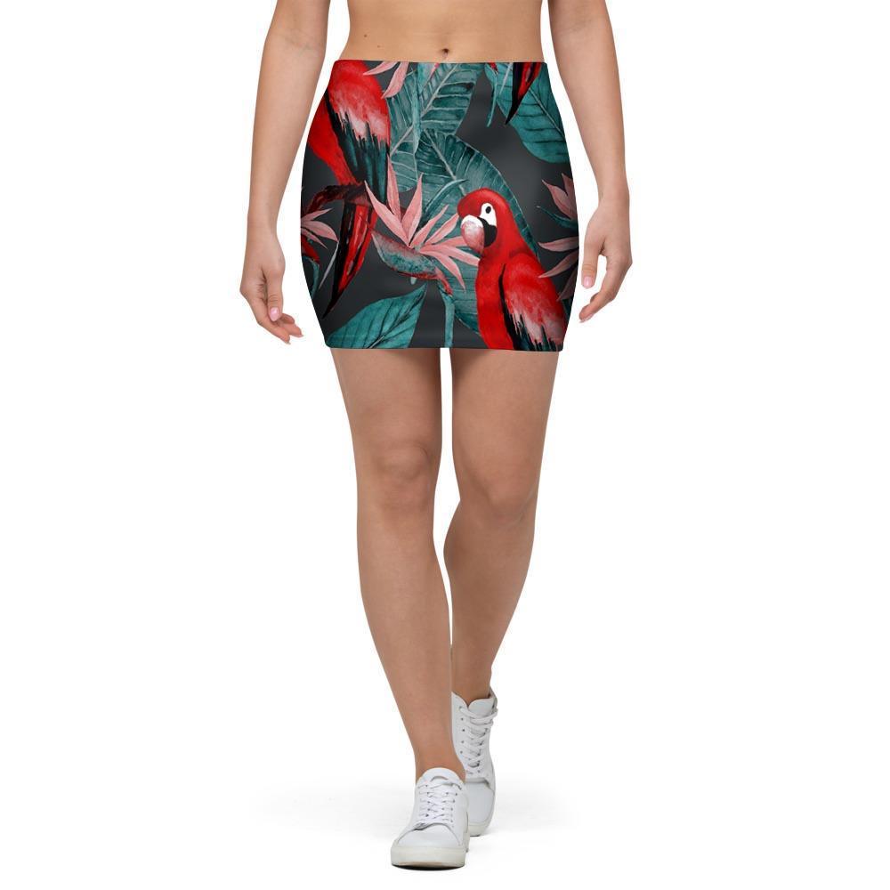 Watercolor Parrot Tropical Print Mini Skirt-grizzshop