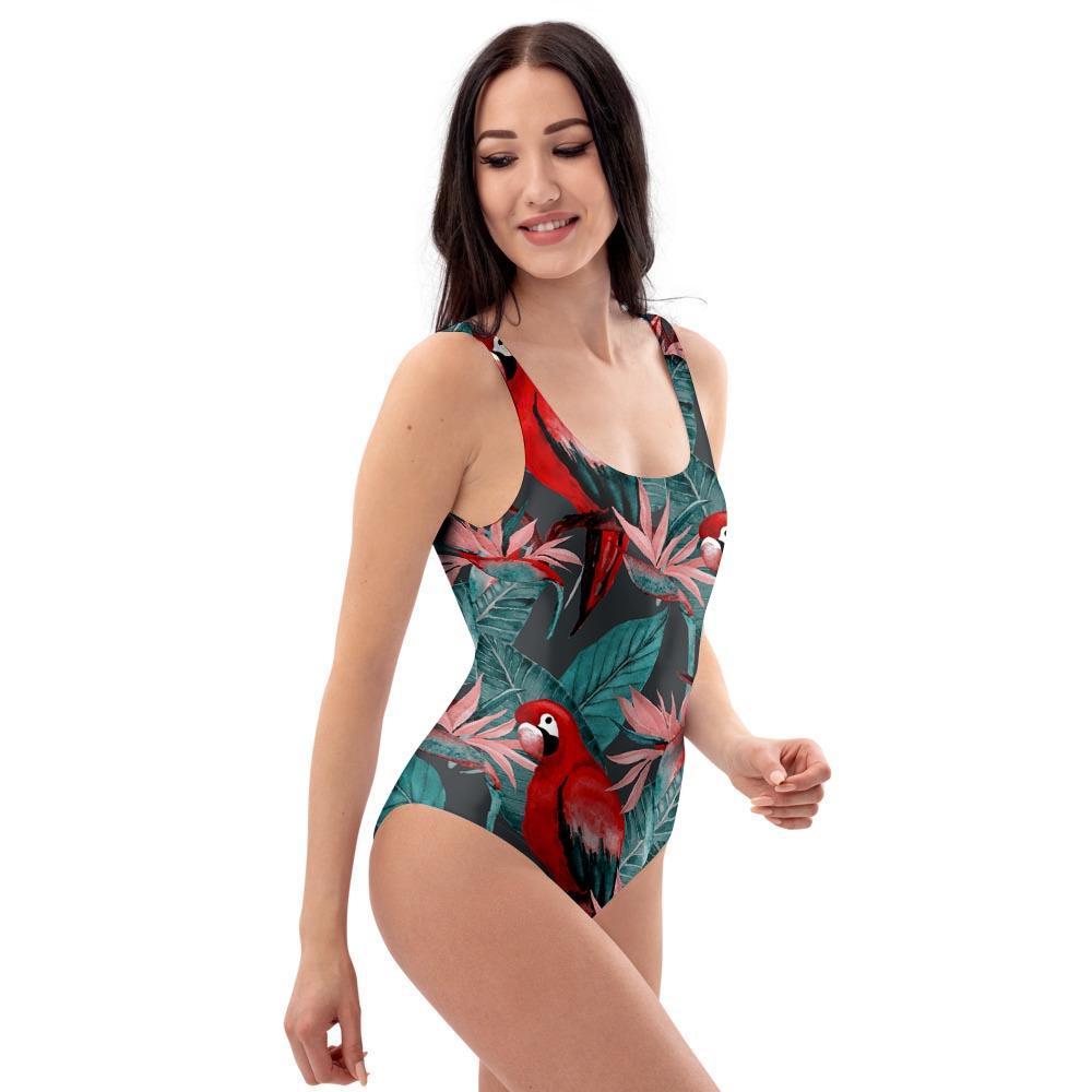 Watercolor Parrot Tropical Print One Piece Swimsuite-grizzshop
