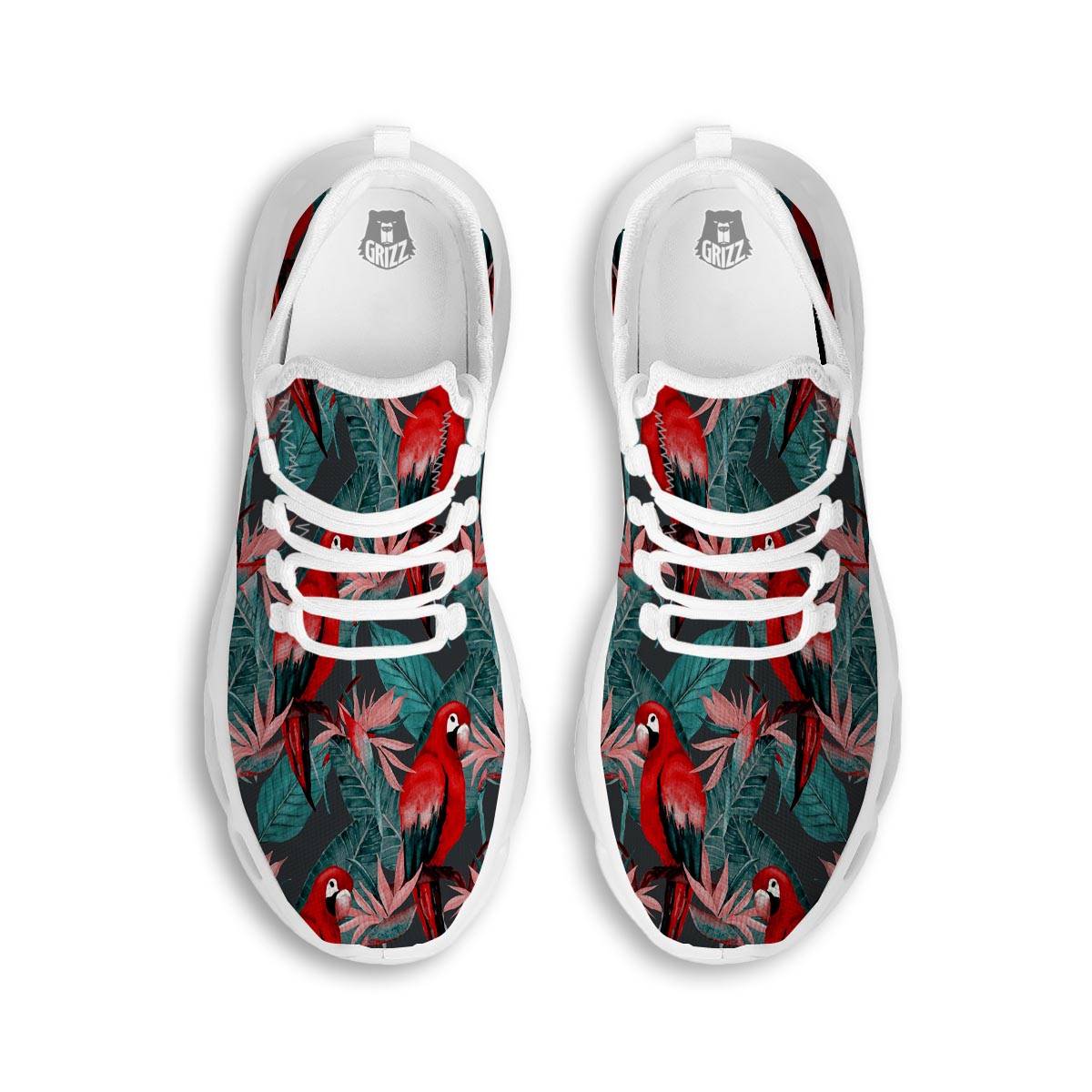 Watercolor Parrot Tropical Print White Running Shoes-grizzshop