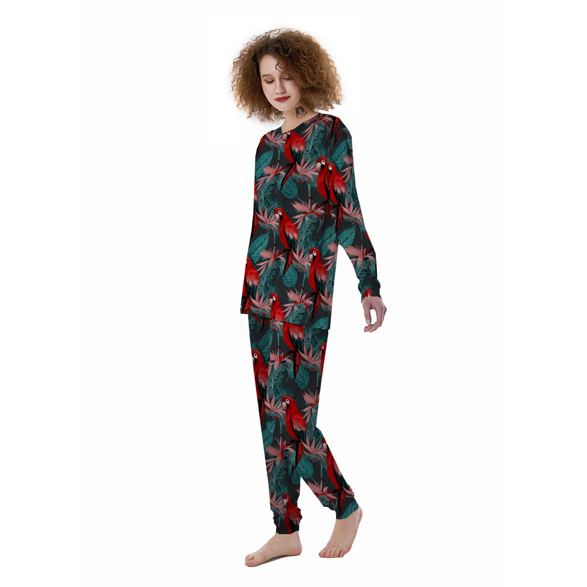 Watercolor Parrot Tropical Print Women's Pajamas-grizzshop