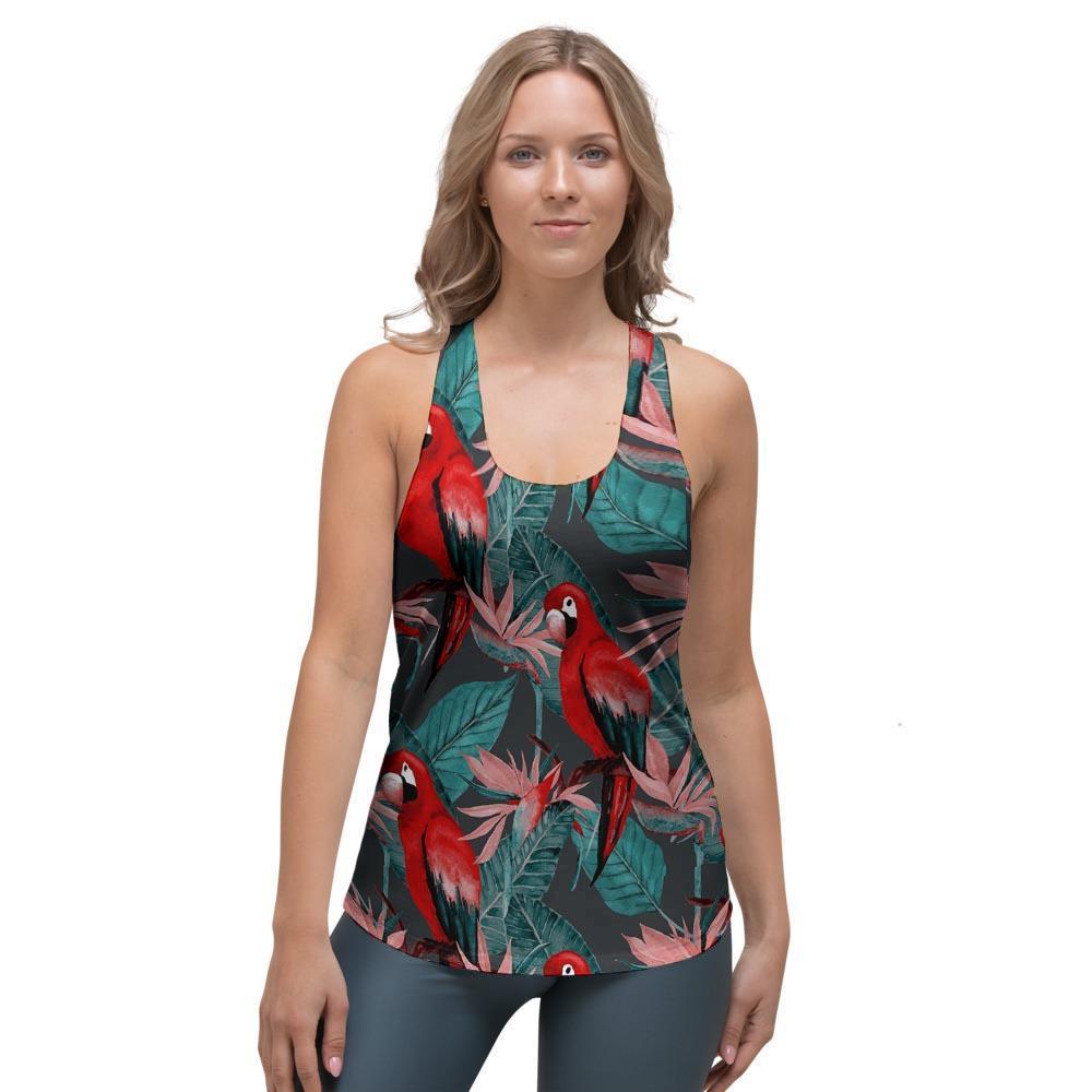 Watercolor Parrot Tropical Print Women's Racerback Tank Top-grizzshop