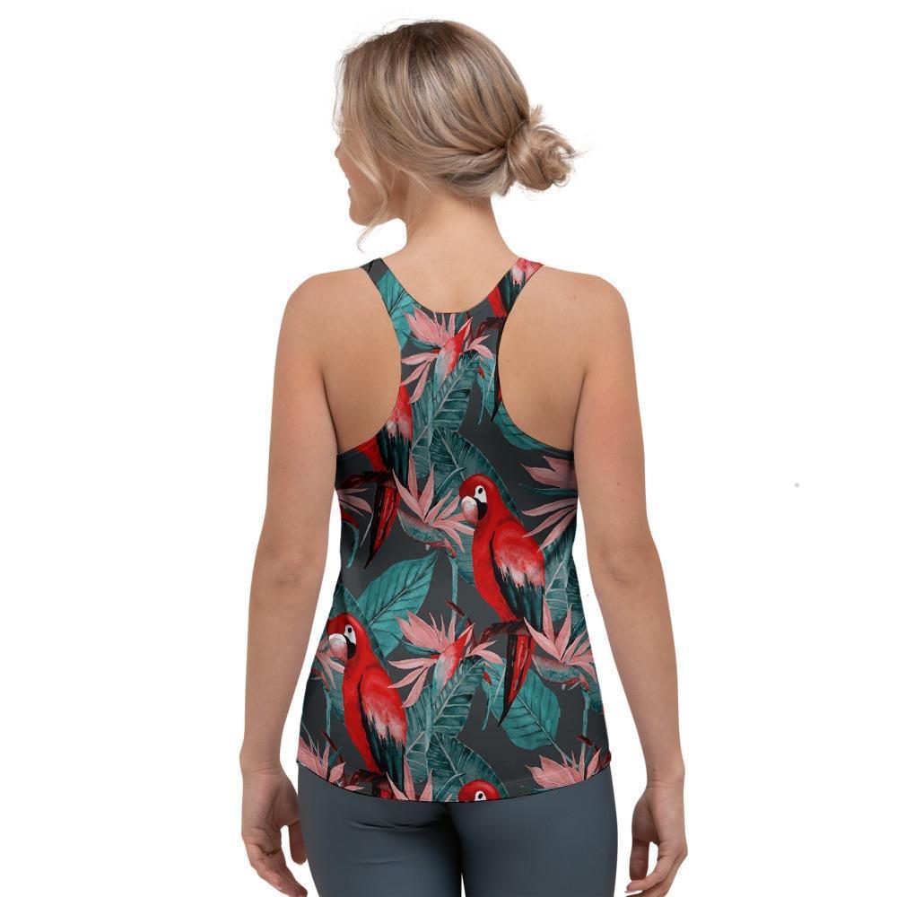 Watercolor Parrot Tropical Print Women's Racerback Tank Top-grizzshop