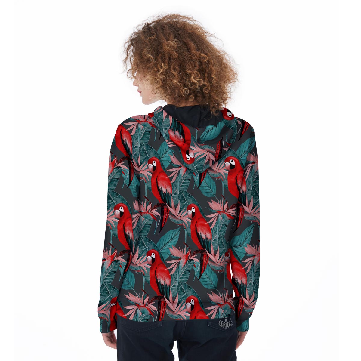 Watercolor Parrot Tropical Print Women's Zip Up Hoodie-grizzshop