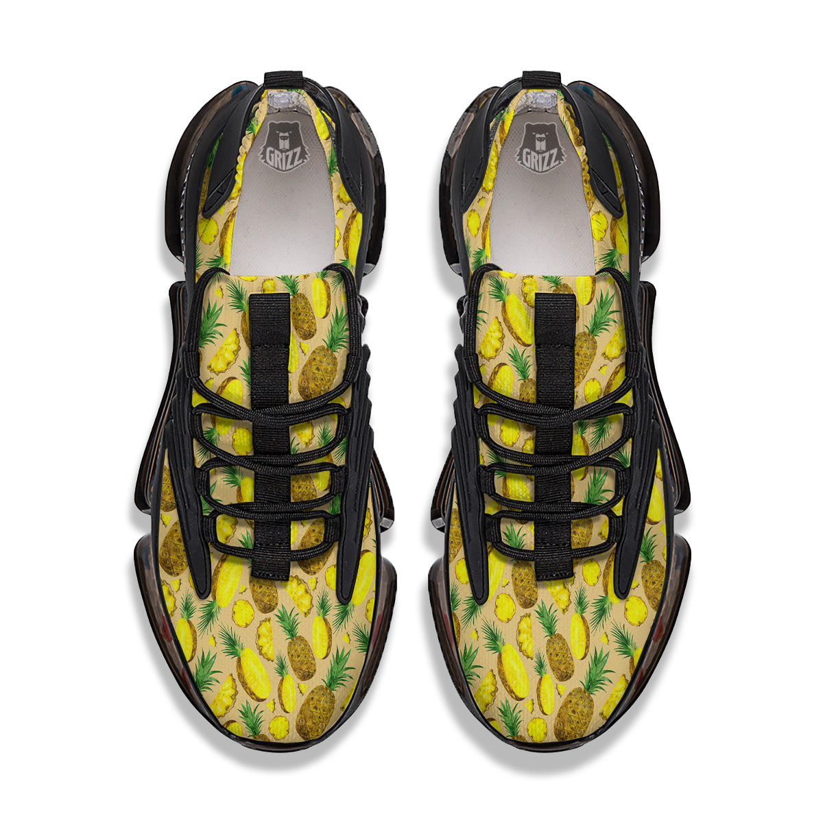 Watercolor Pineapple Beige Print Pattern Black Gym Shoes-grizzshop
