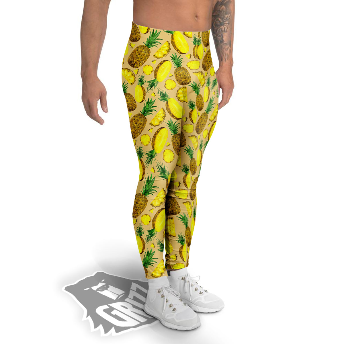 Watercolor Pineapple Beige Print Pattern Men's Leggings-grizzshop