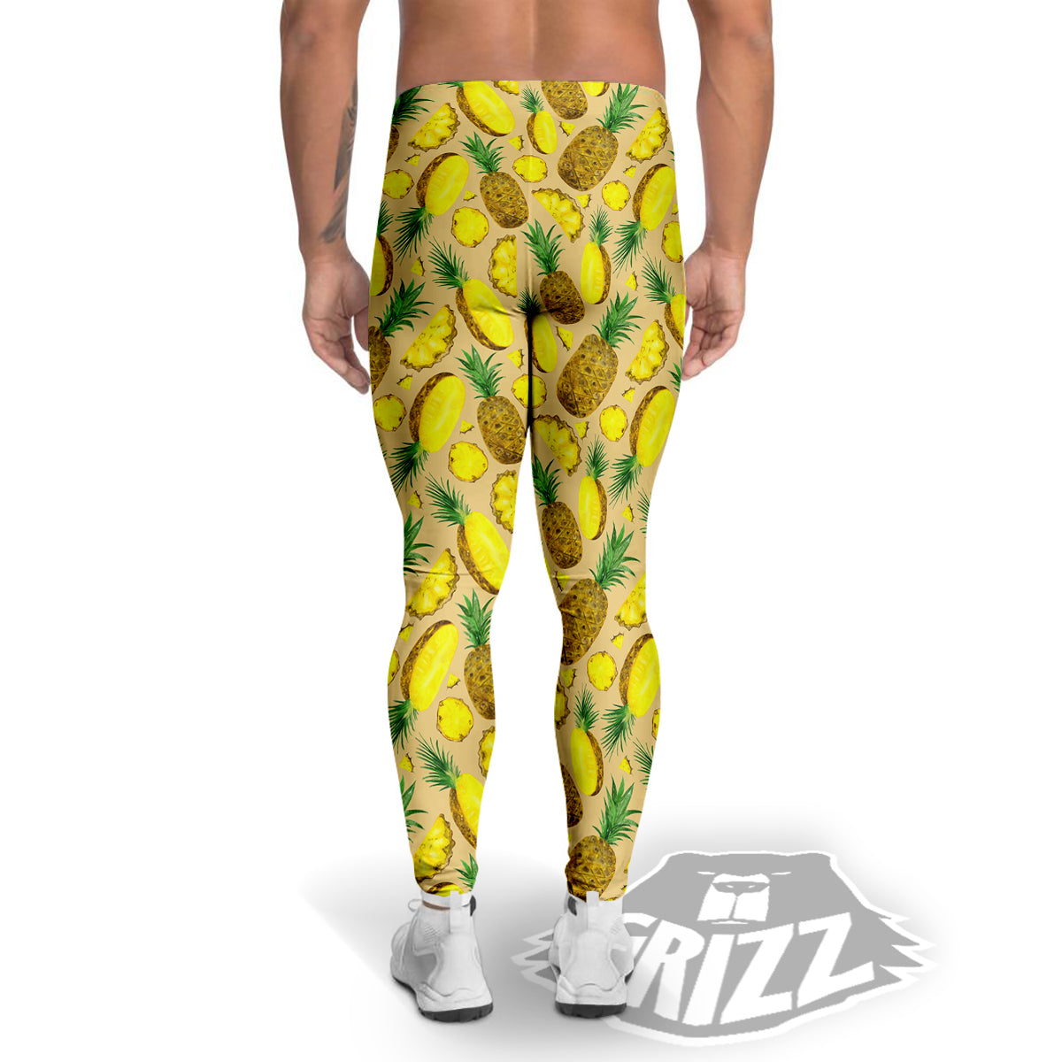 Watercolor Pineapple Beige Print Pattern Men's Leggings-grizzshop