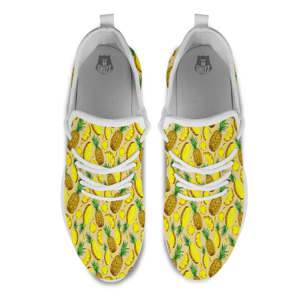 Watercolor Pineapple Beige Print Pattern White Athletic Shoes-grizzshop