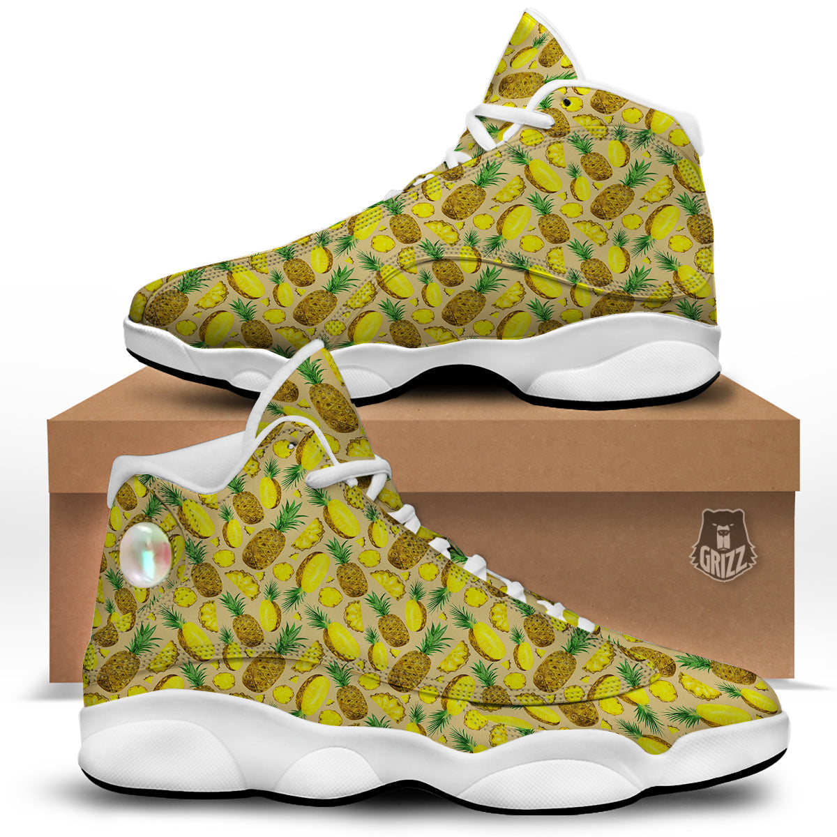 Watercolor Pineapple Beige Print Pattern White Basketball Shoes-grizzshop