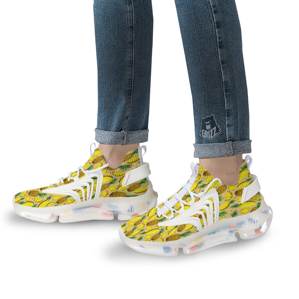 Watercolor Pineapple Beige Print Pattern White Gym Shoes-grizzshop