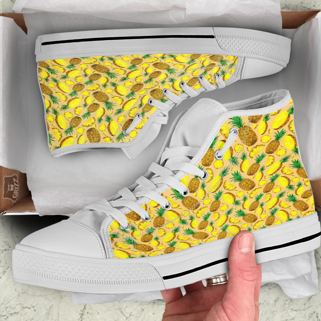 Watercolor Pineapple Beige Print Pattern White High Top Shoes-grizzshop